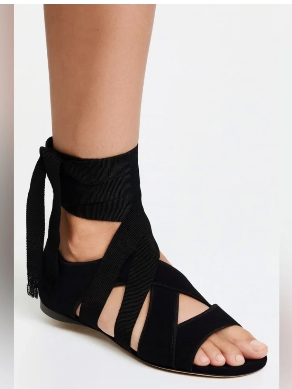 Dior Runway Black Neoprene Ribbon Ankle Wrap Around Sandals 42